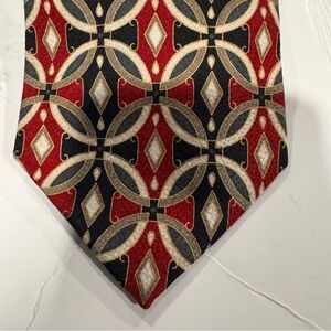 Portico 100% Imported Silk Geometric Red and Black Tie